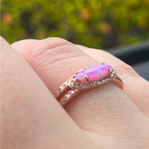 Beautiful Bomb Party Size 9 lab created fire Opal on rose gold.